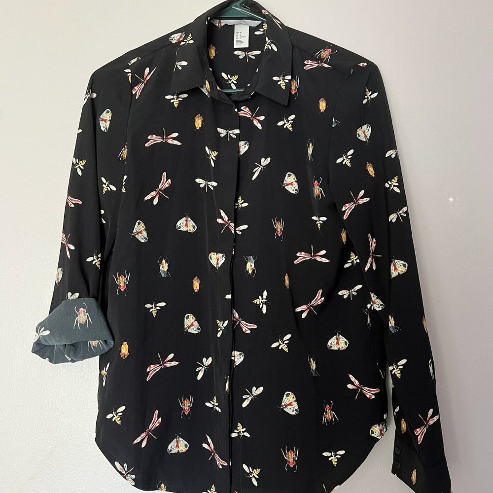 H&M Bug Patterned Button Up Dress Shirt